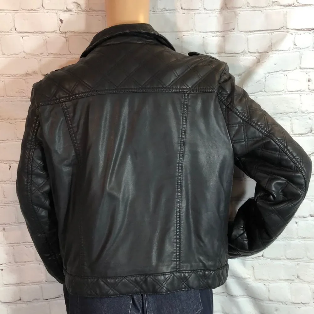 Aeropostale Black Faux Leather Quilted Moto Jacket Juniors XL - Picture 6 of 10